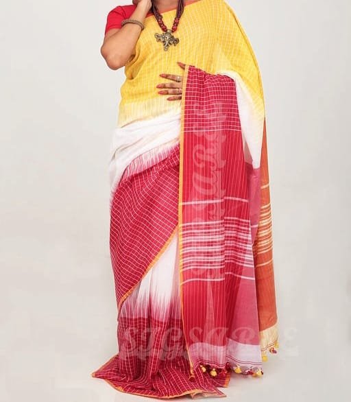  Taneira off-white and red striped pure cotton saree 